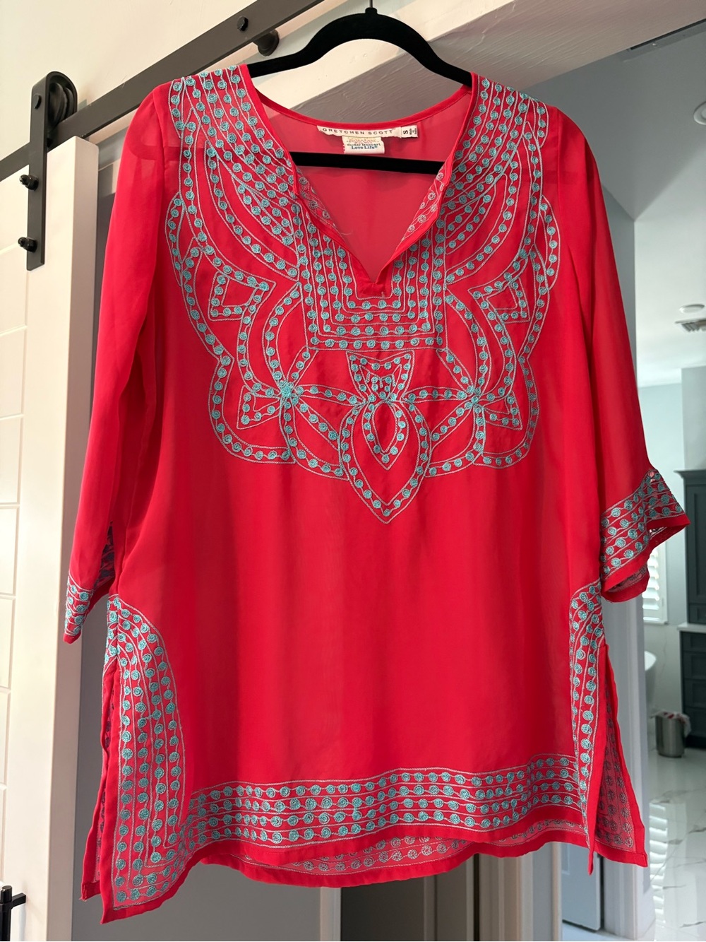 Gretchen Scott Tunic with Blue Embroidery